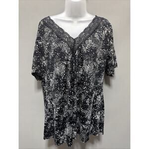 Vintage YUMMY PLUS Women's Lace Embroidered Floral Detail Blouse 1X Made In USA